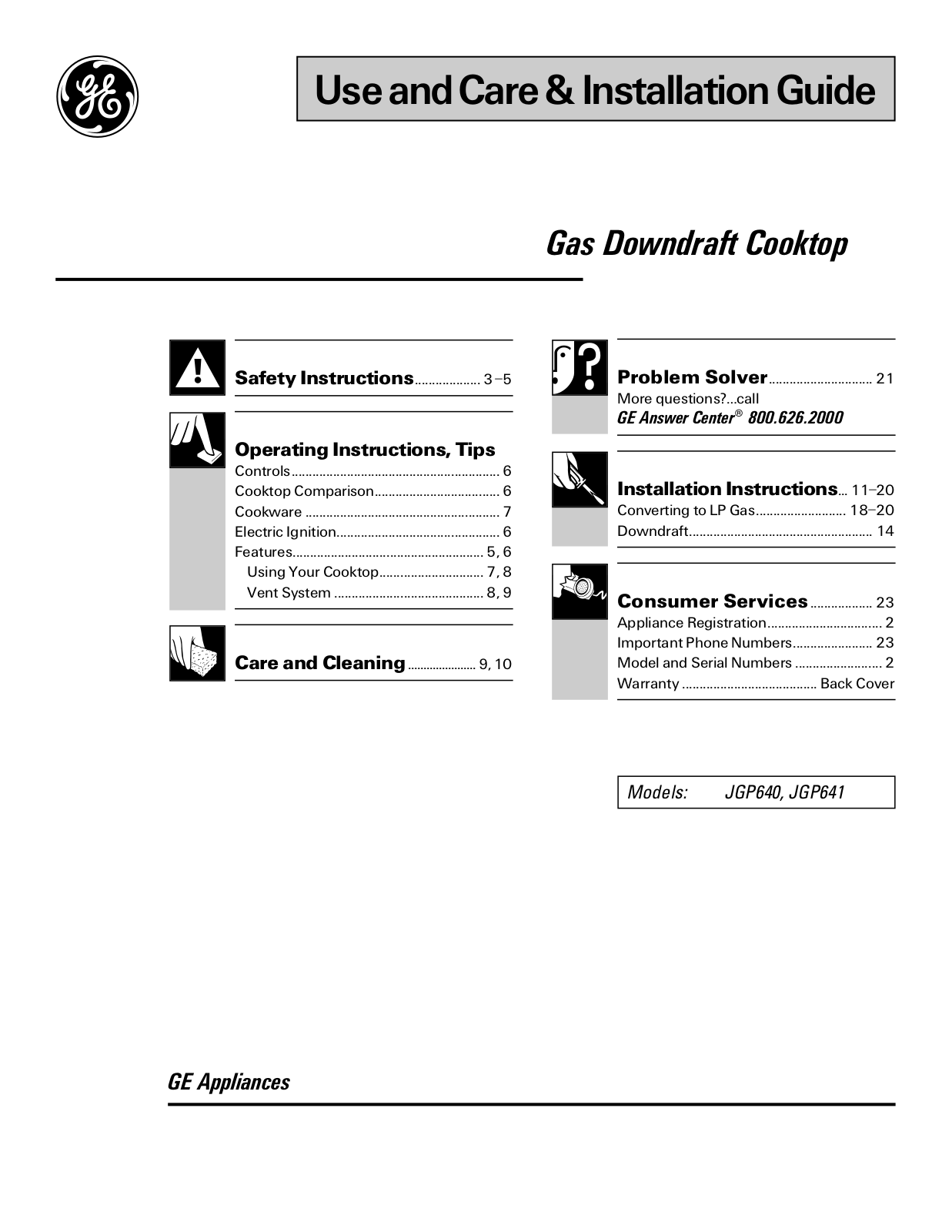 GE JGP640, JGP641 Use and Care & Installation Guide