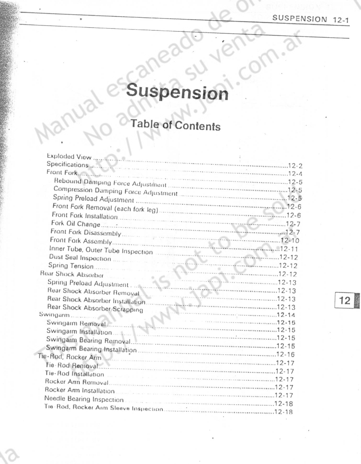 Kawasaki ZXR250 Service Manual 12  suspension  13  steering  14  frame