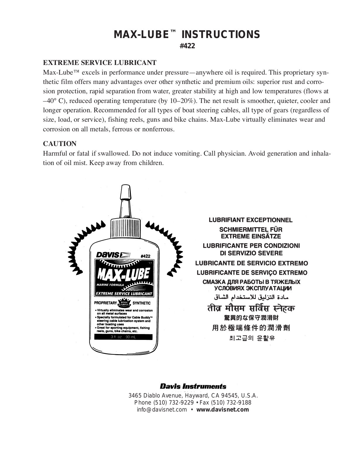 DAVIS Max-Lube User Manual