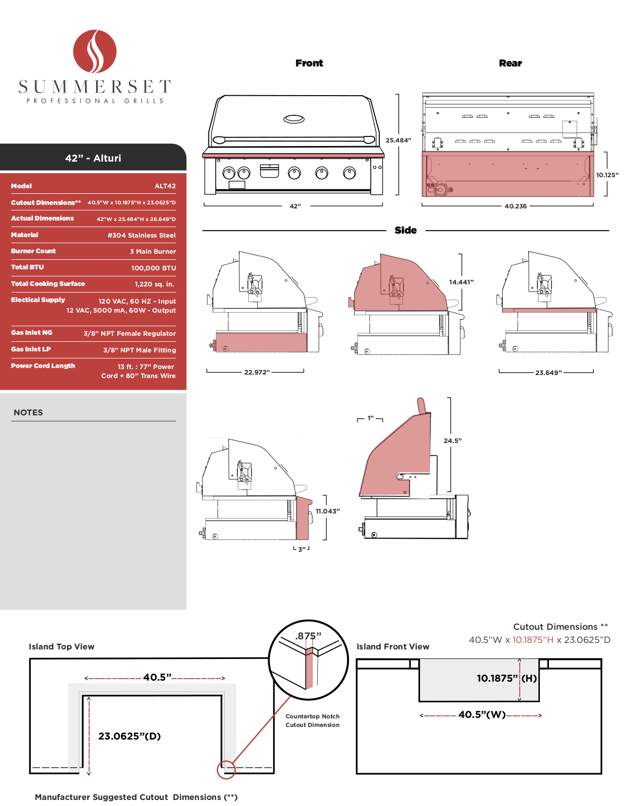 Summerset ALT42T Specifications Sheet - ManualMachine.com