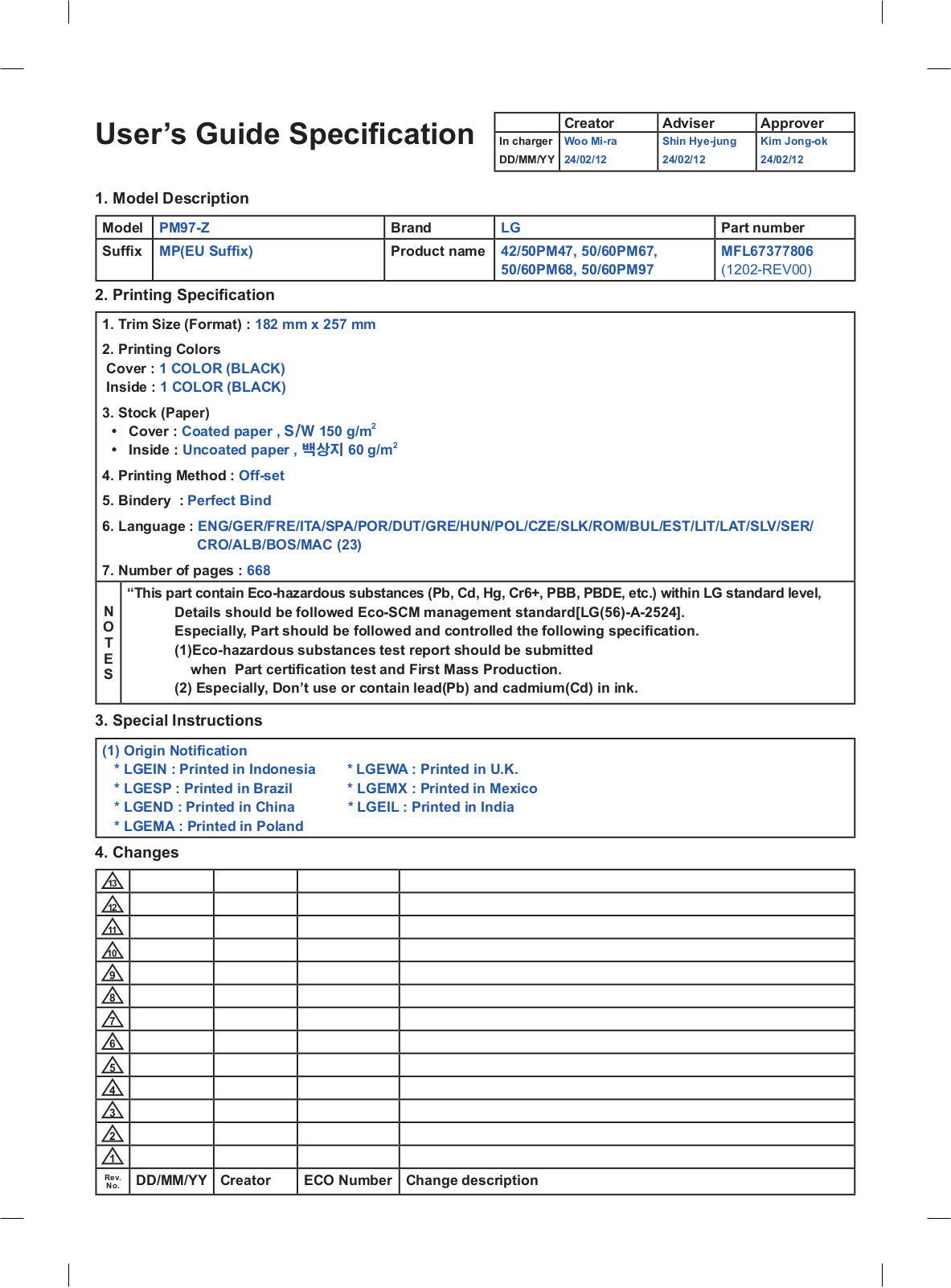 LG 42PM4700 User Manual