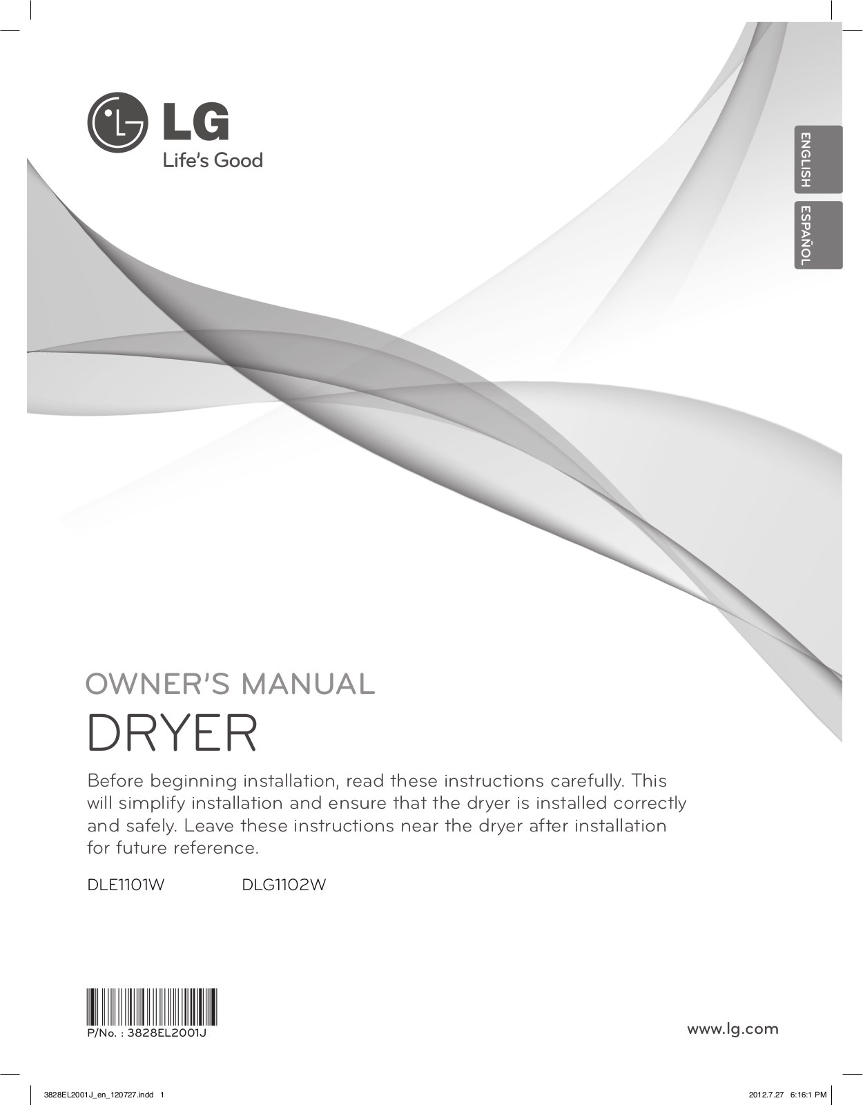 LG Electronics DLE1101W, DLG1102W User Manual