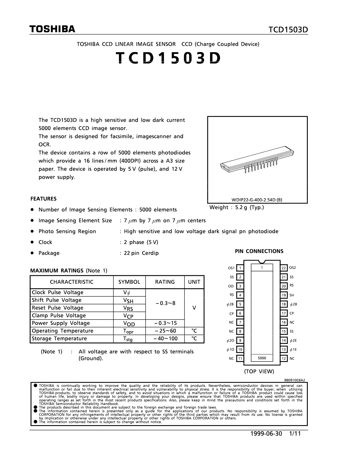 Toshiba TCD1503D Datasheet