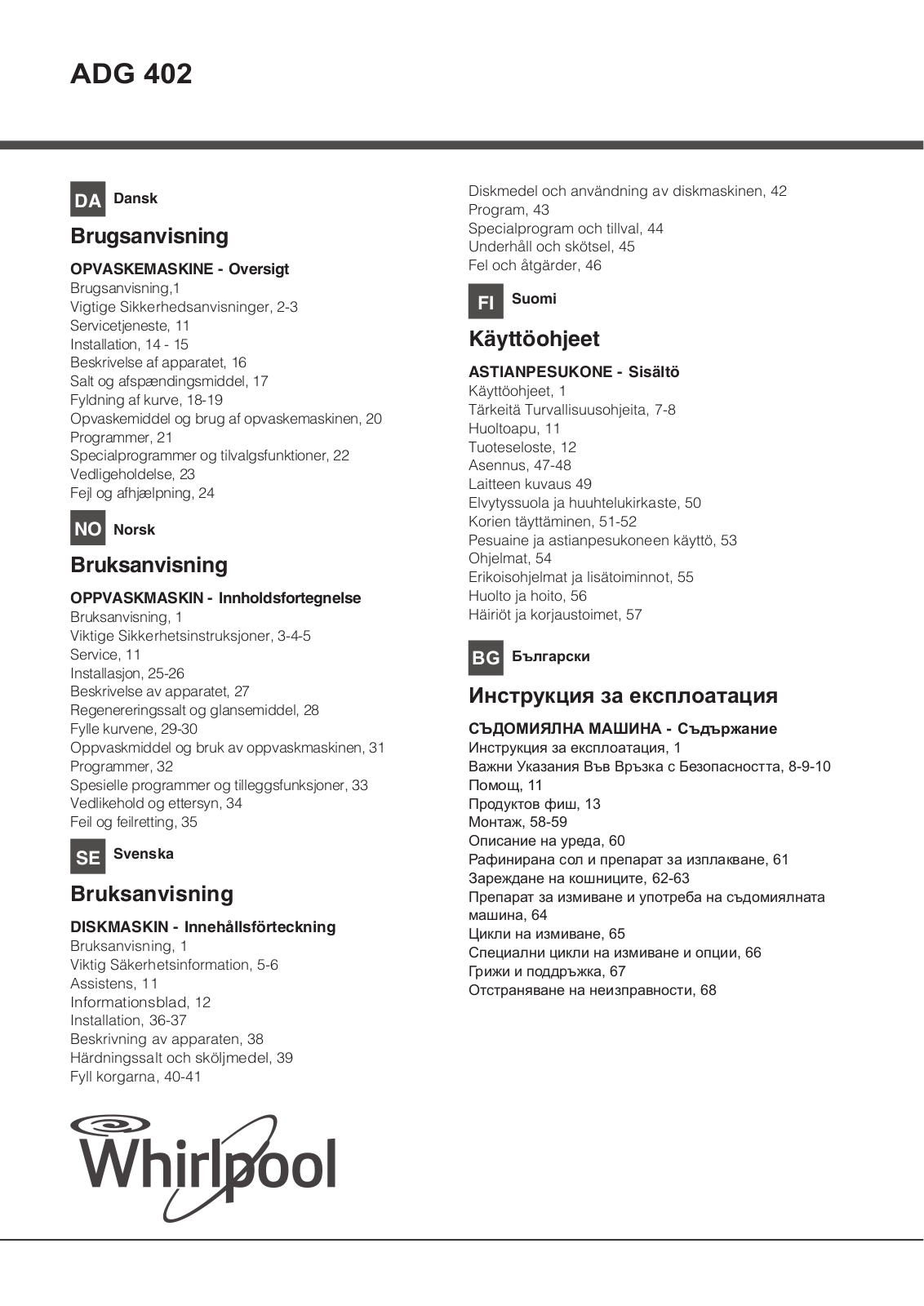 WHIRLPOOL ADG 402 User Manual