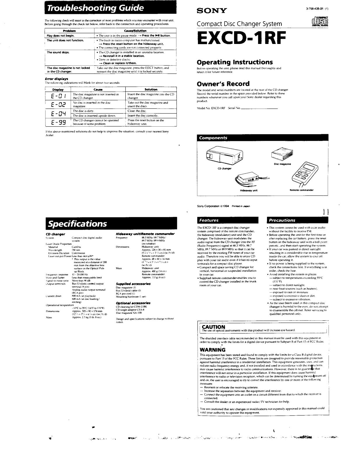 Sony EXCD1RF Operating Manual