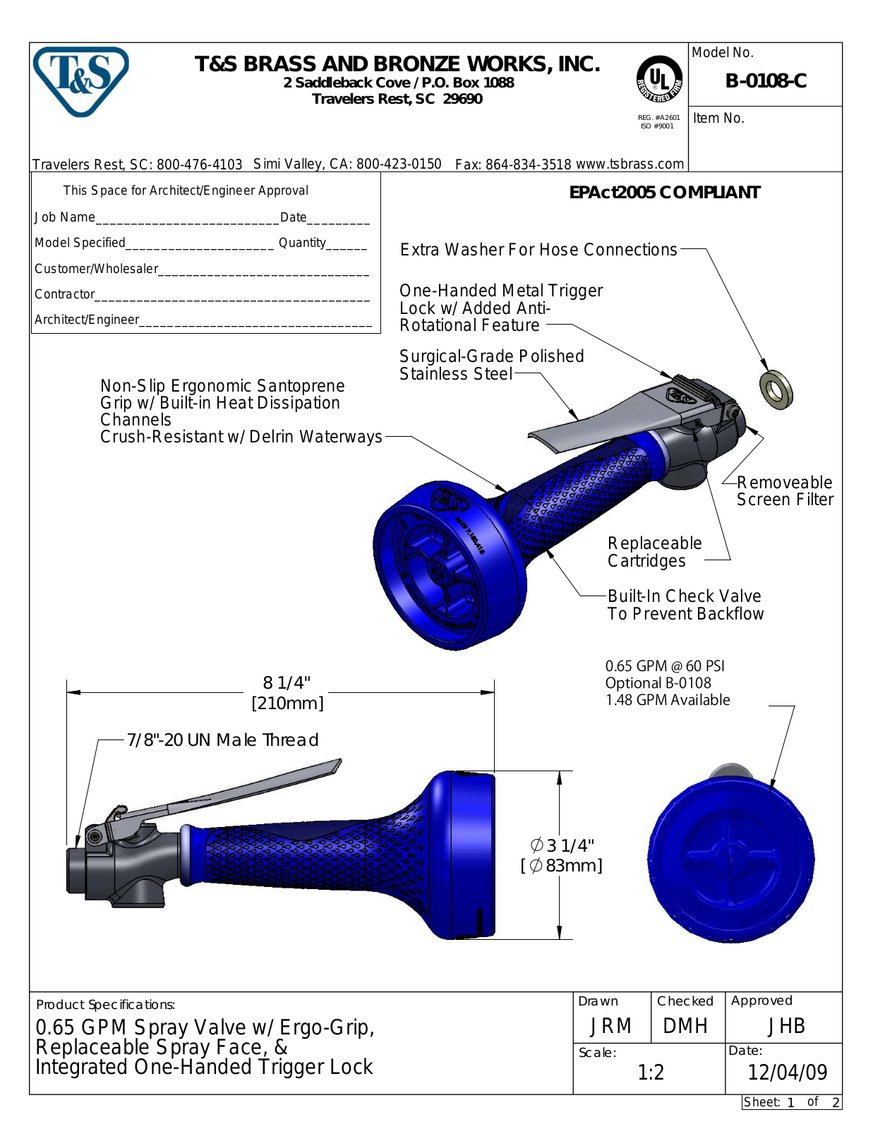 T & S Brass & Bronze Works B-0108-C General Manual