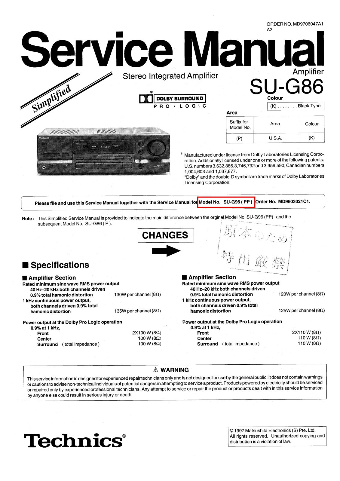 Technics SUG-86 Service manual