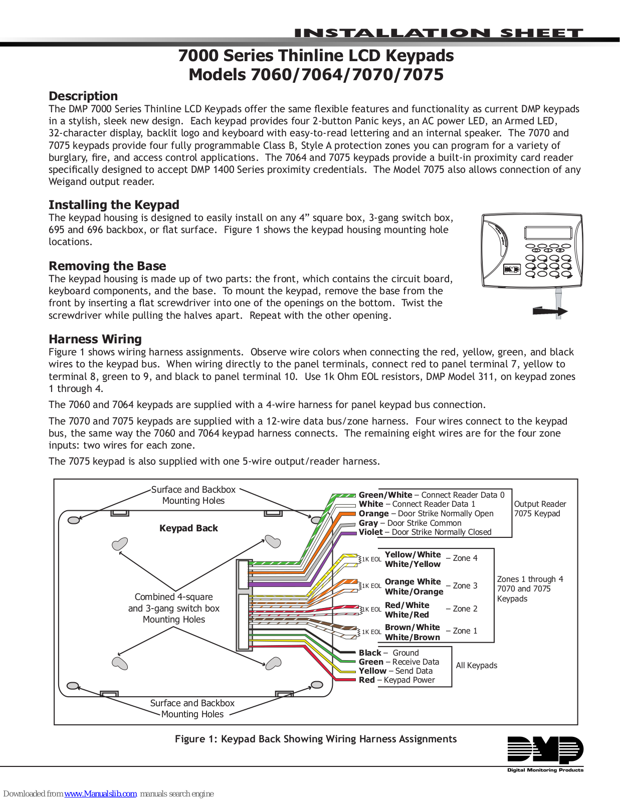 Digital Monitoring Products 7070, 7064, 7060, 7075 Installation Sheet