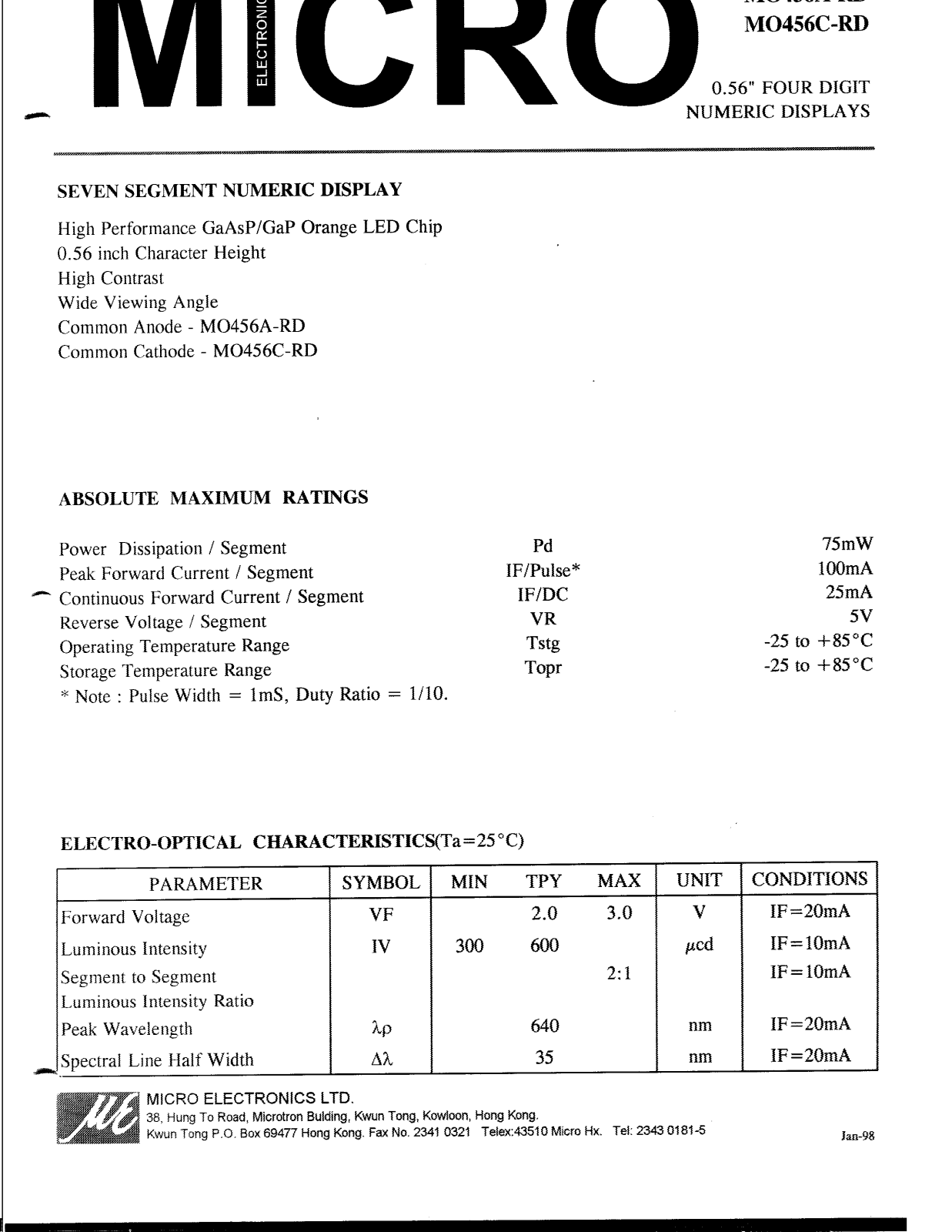 MICRO MO456A-RD, MO456C-RD Datasheet