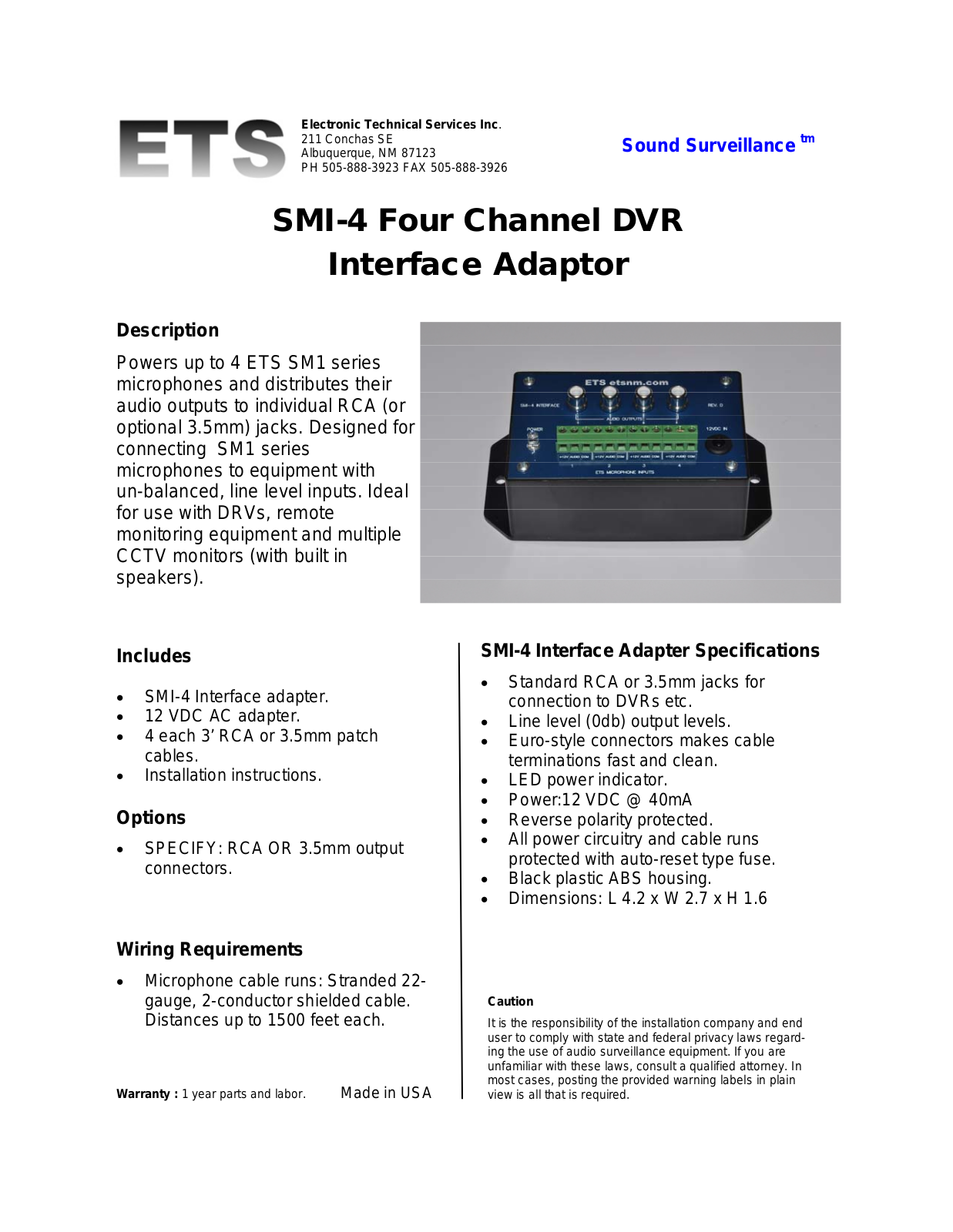 ETS SMI-4 Specsheet