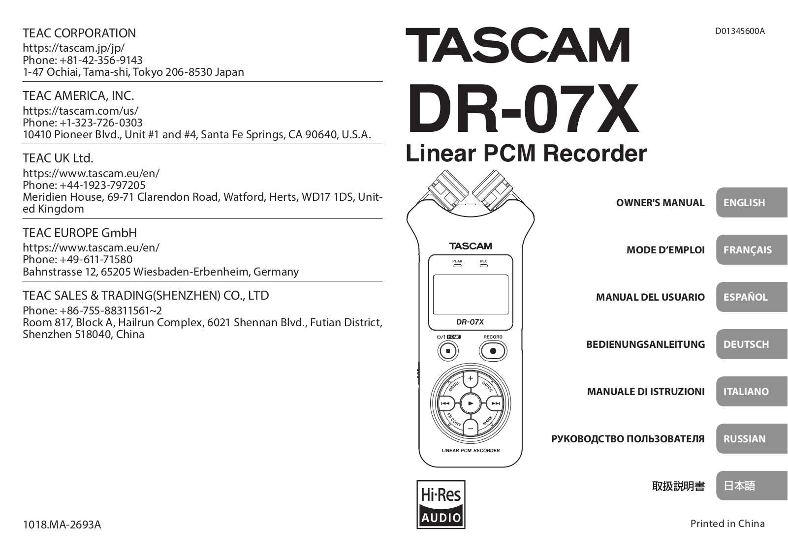 TEAC DR 07X Instruction Manual