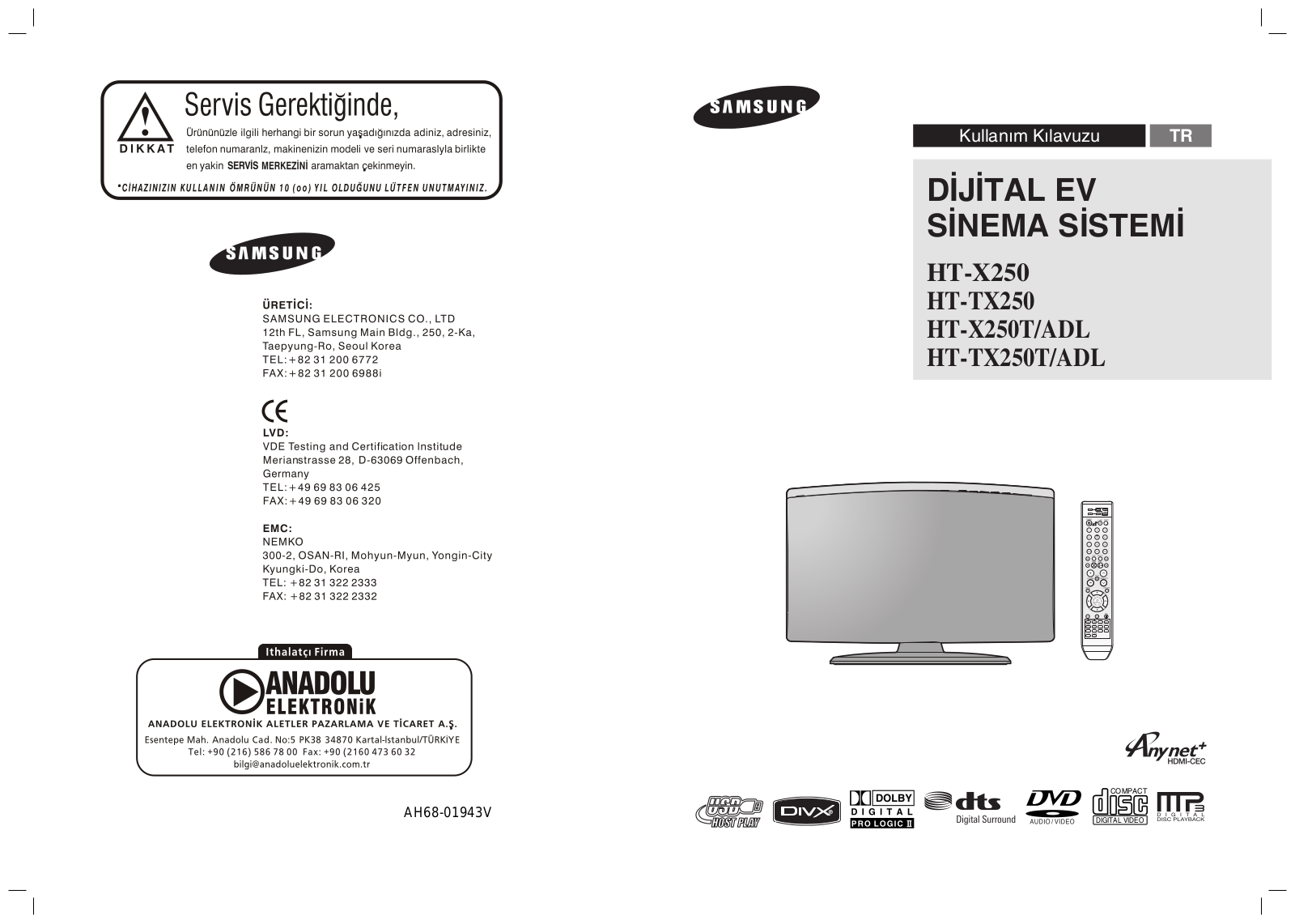 Samsung HT-TX250, HT-TX250T User Manual