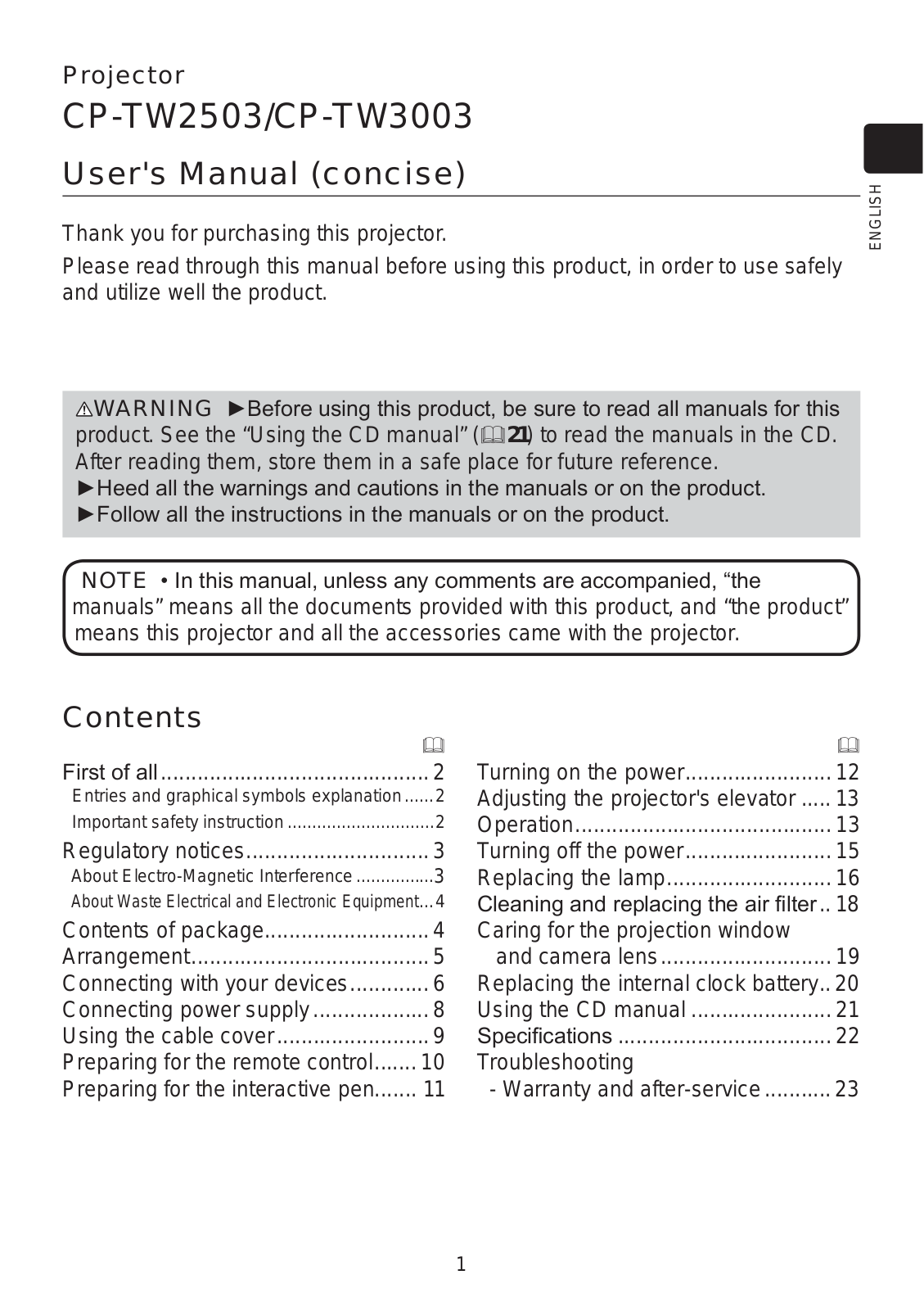 Hitachi CP-TW3003, CP-TW2503 User Manual