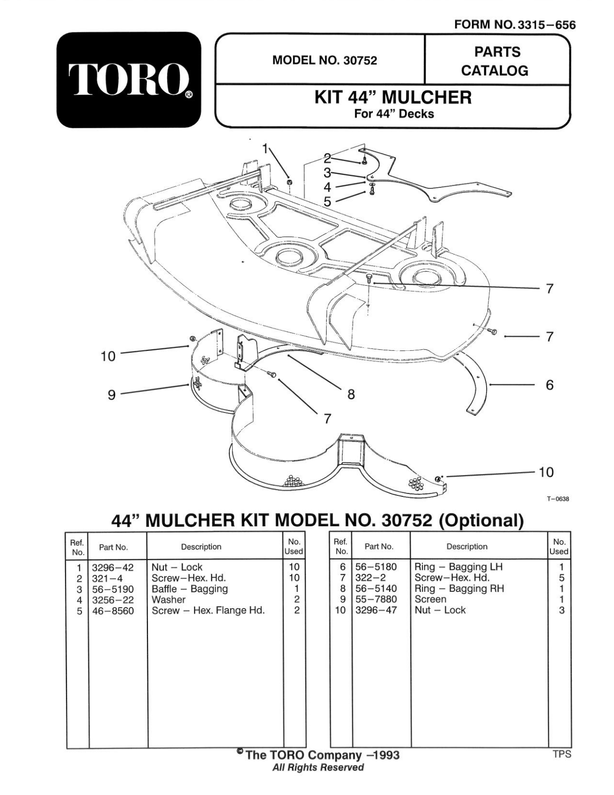 Toro 30752 Parts Catalogue