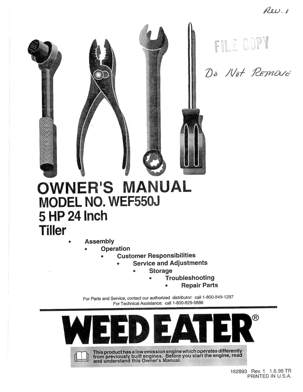 Weed Eater WEF550J, 162893 User Manual