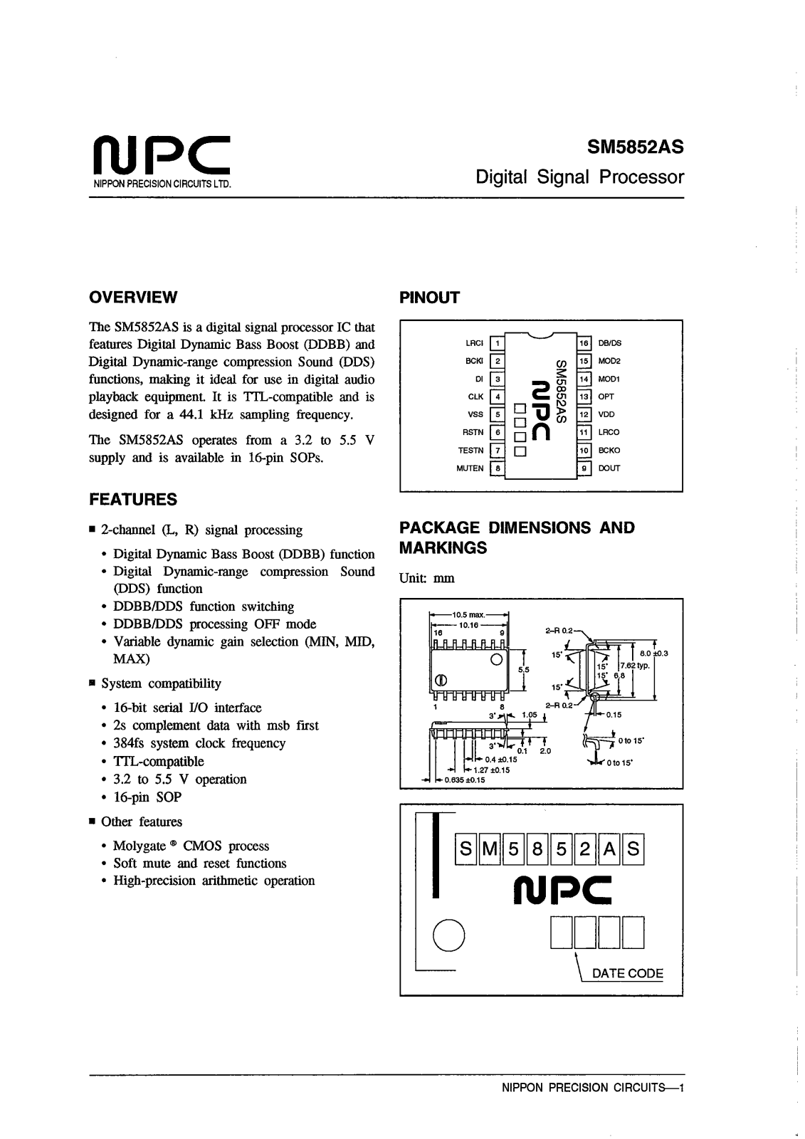 NPC SM5852AS Datasheet