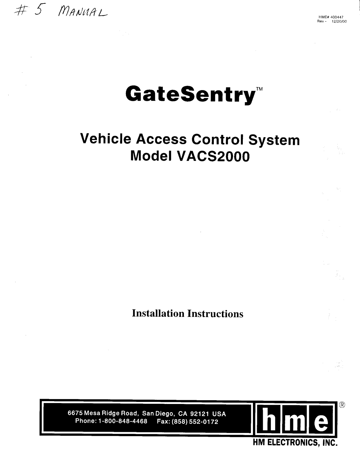 HM Electronics BVACS2000 User Manual