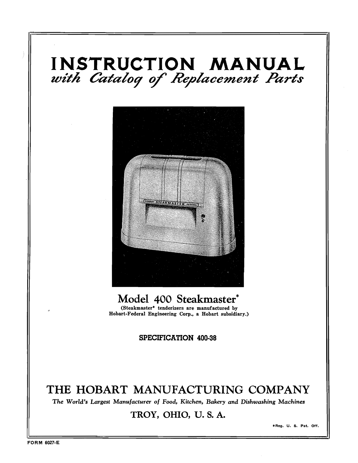 Hobart 400 Owner’s Manual