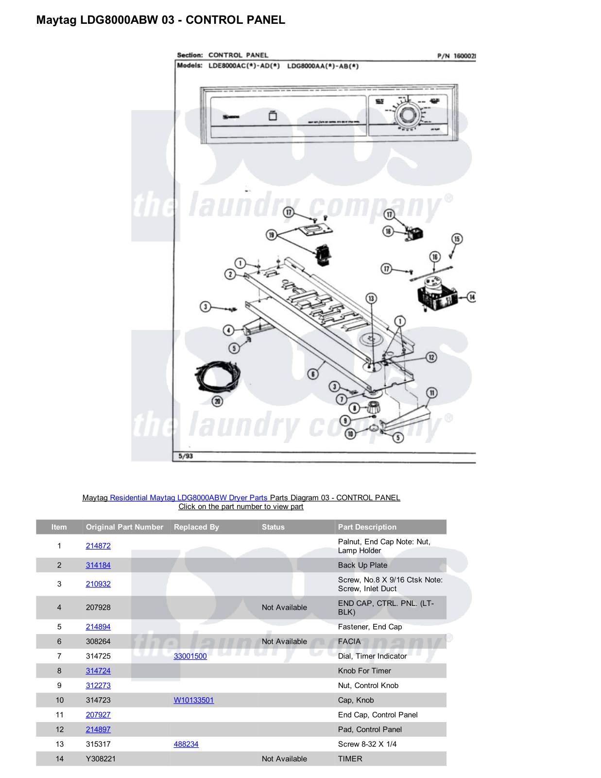 Maytag LDG8000ABW Parts Diagram