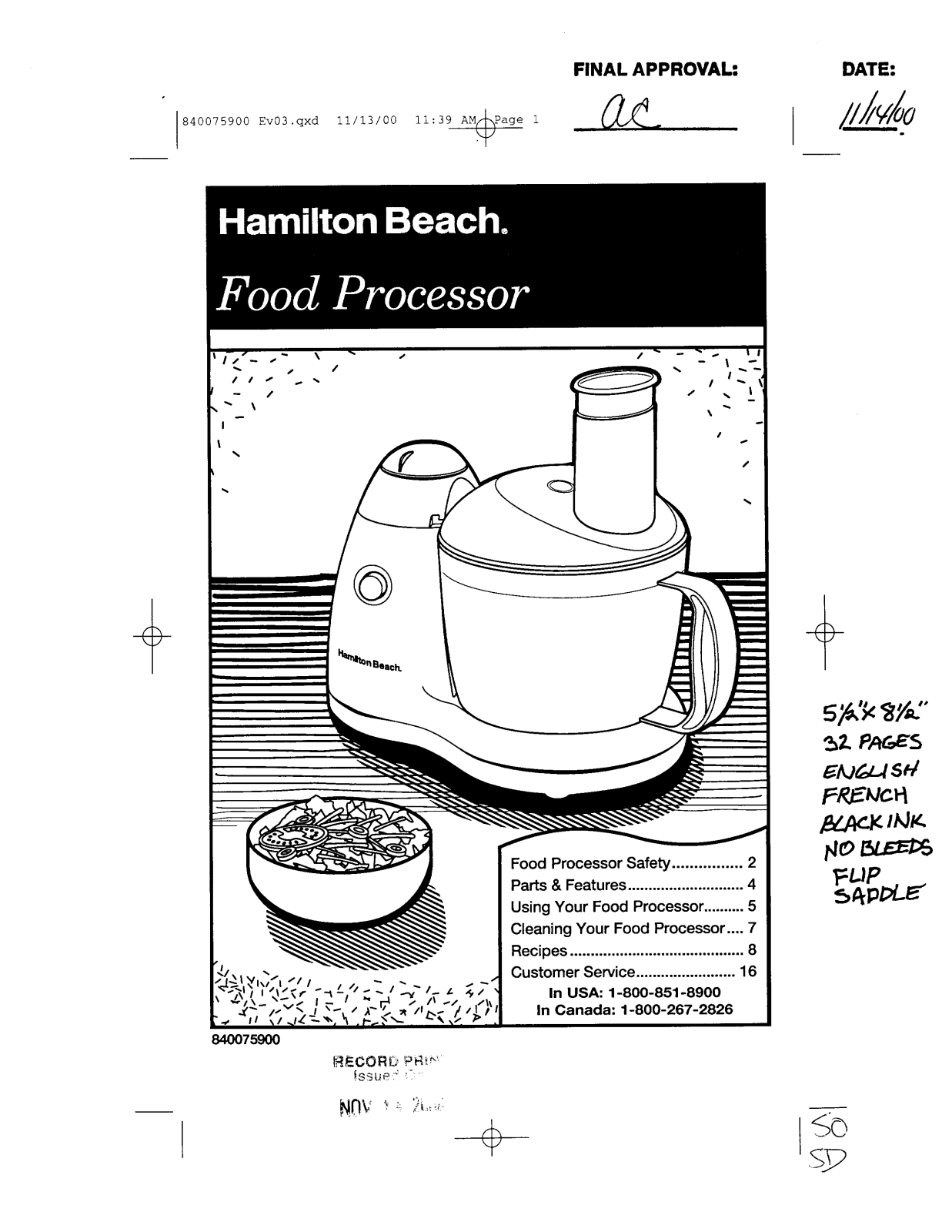 Hamilton Beach 840075900 User Manual