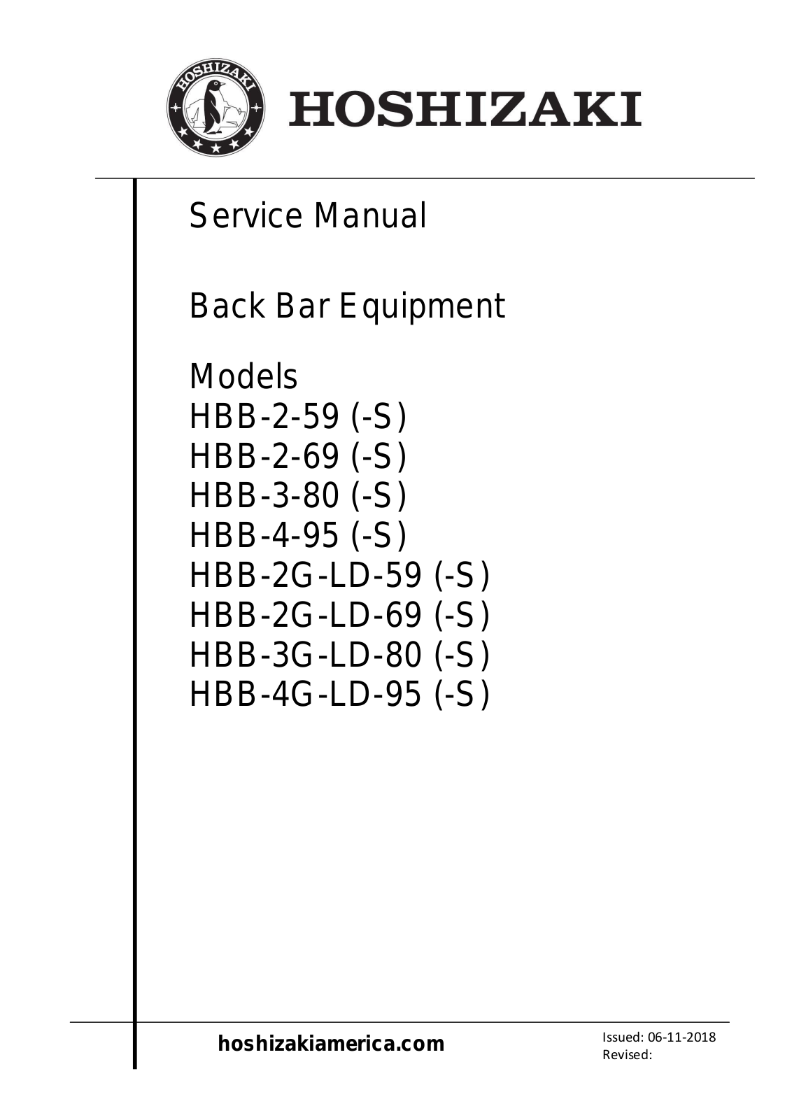 Hoshizaki HBB3GLD80S, HBB3GLD69S, HBB495, HBB2GLD59S, HBB380S User Manual