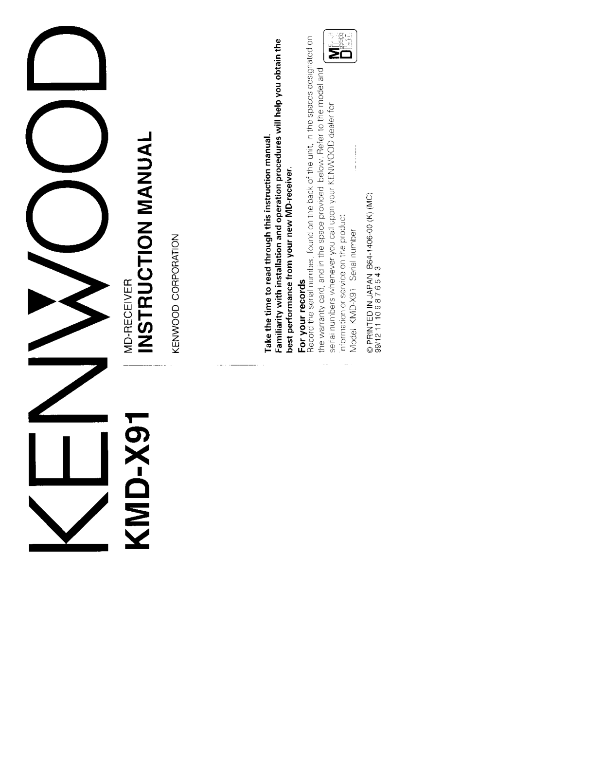 KENWOOD KMD-X91 User Manual