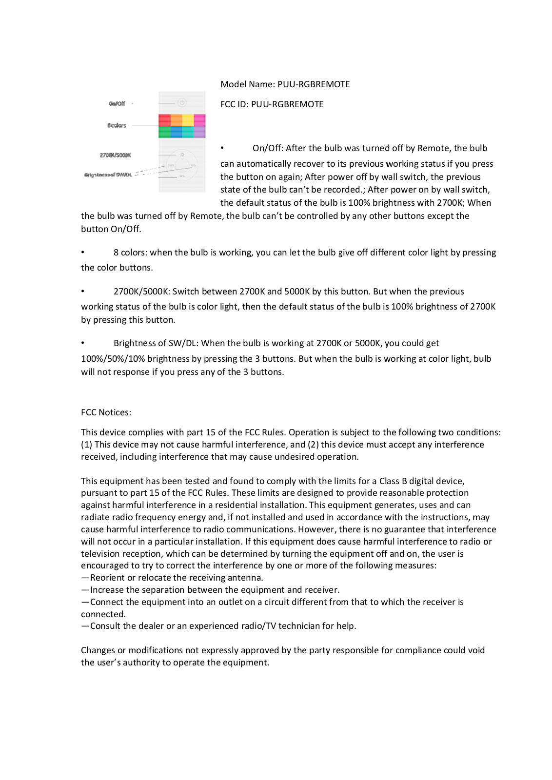 GE Lighting RGBREMOTE User Manual