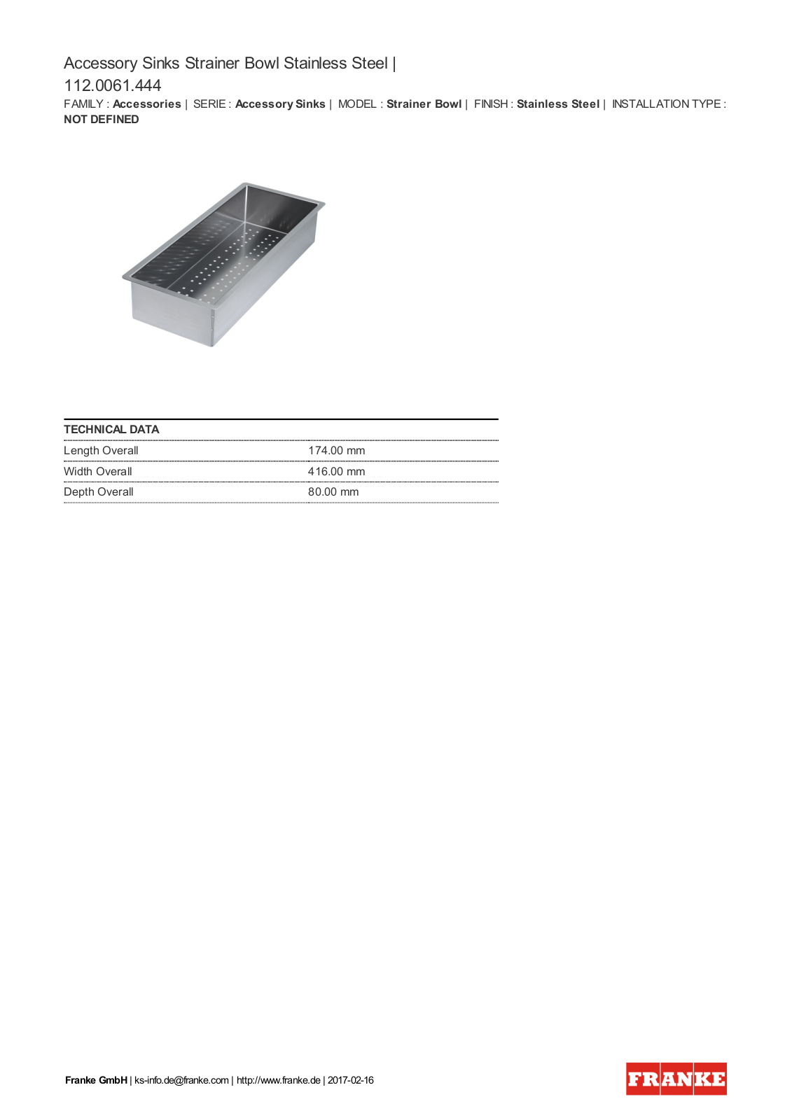 Franke 112.0061.444 Service Manual