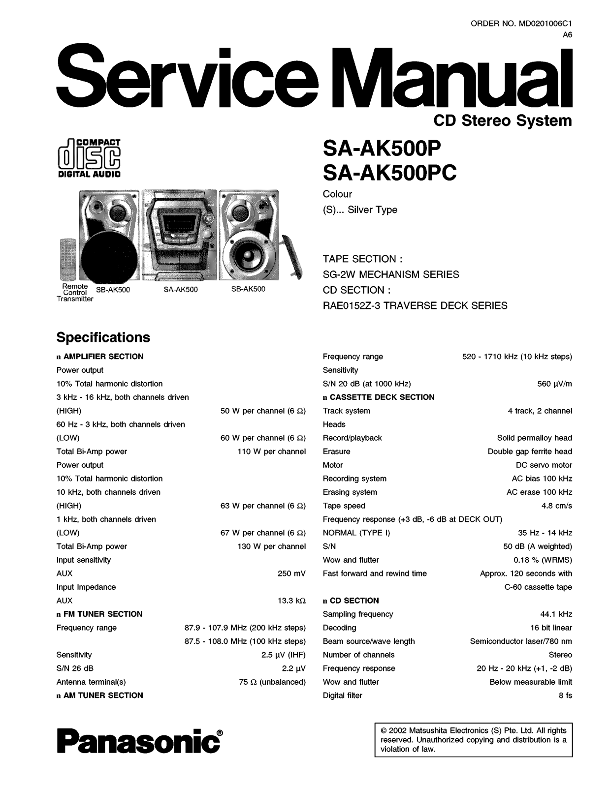 Panasonic sa ak500p Service Manual