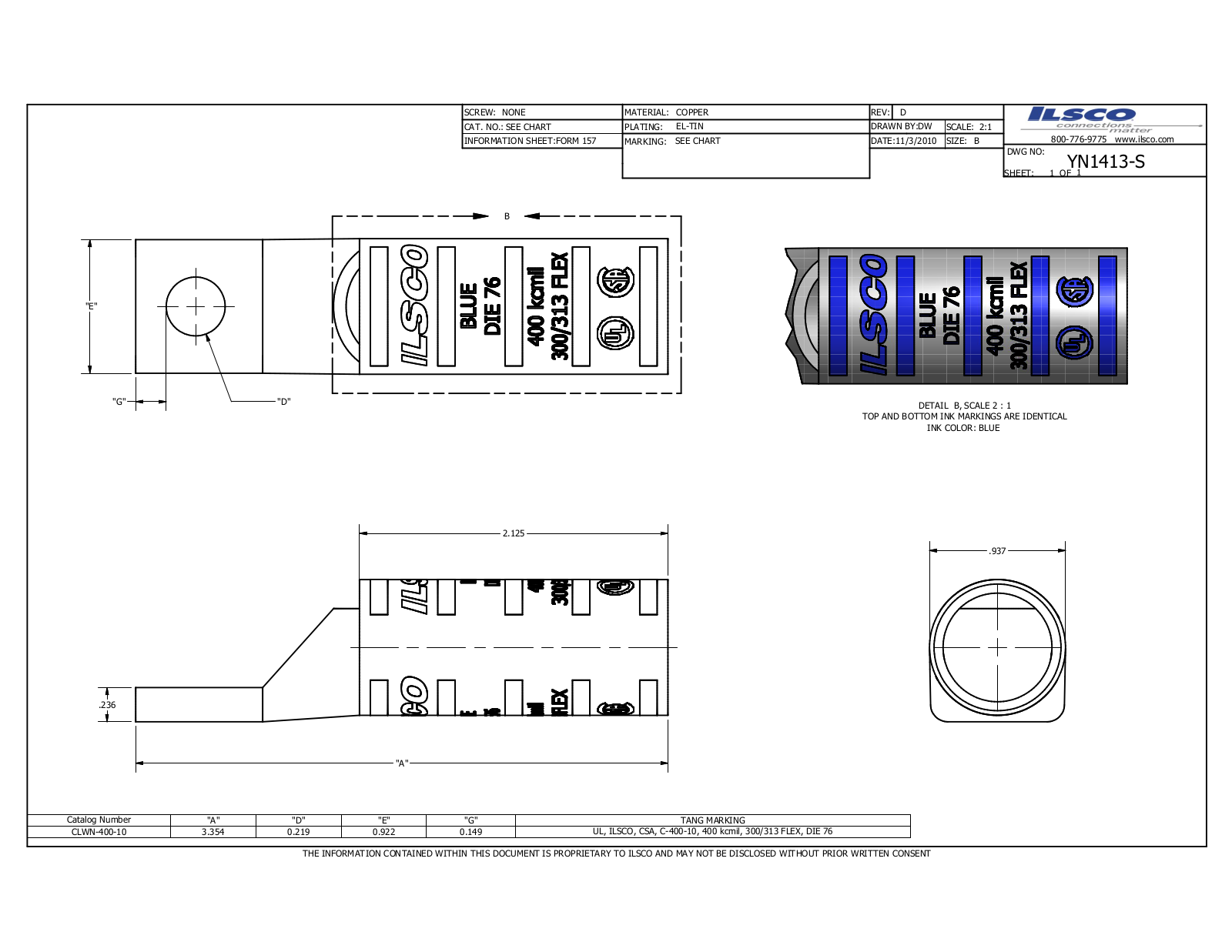 Ilsco CLWN-400-10 Data sheet