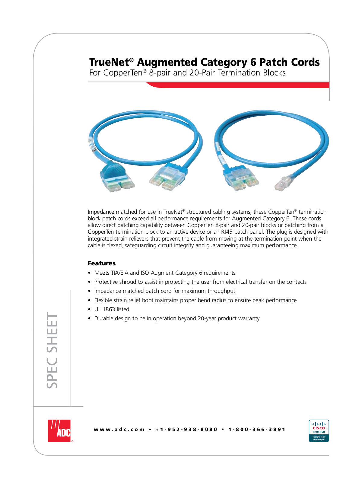 ADC TrueNet Augmented Category 6 Patch Cords User Manual