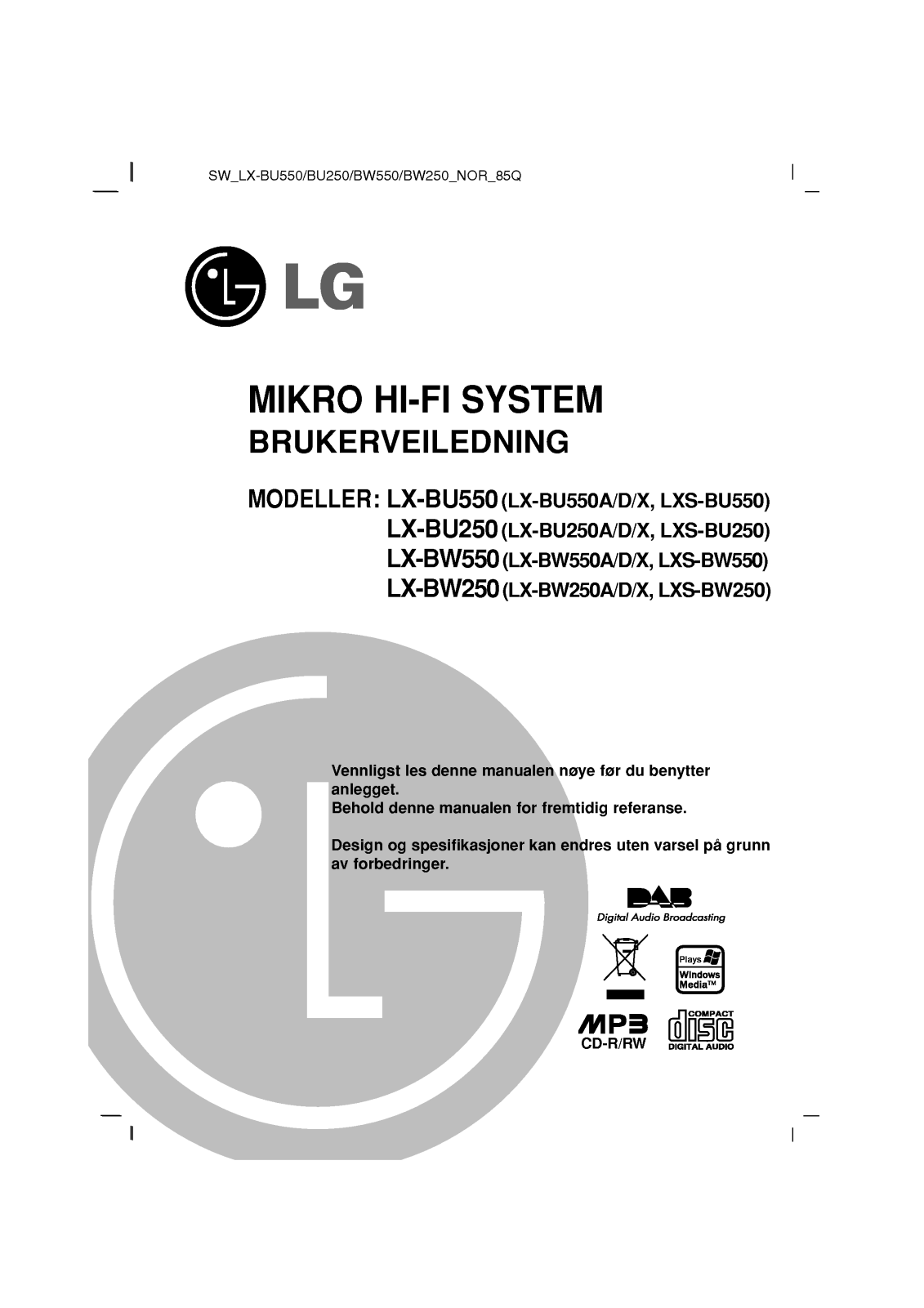 Lg LX-BU250, LX-BU550, LX-BW250, LX-BW550 user Manual