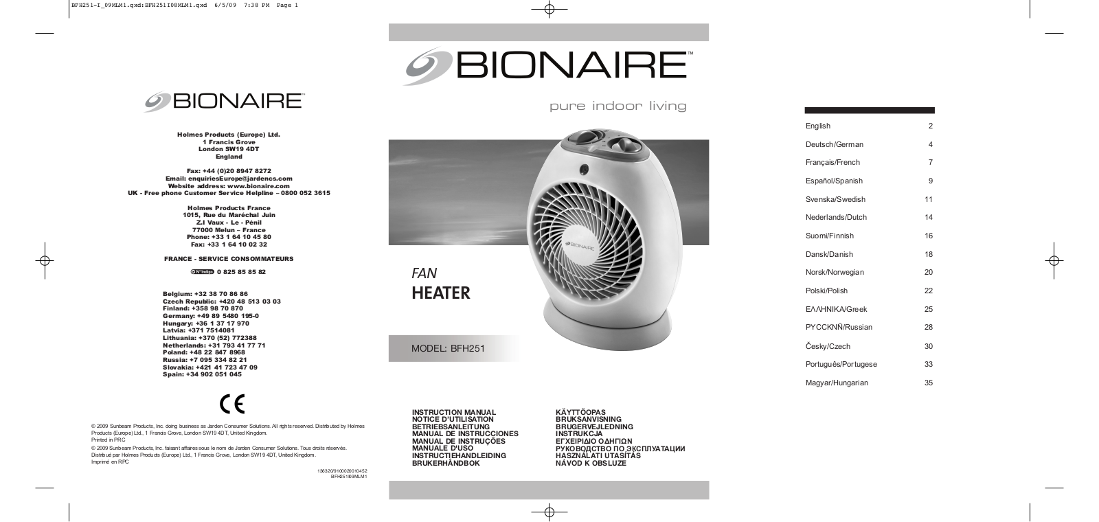 BIONAIRE BFH251 User Manual