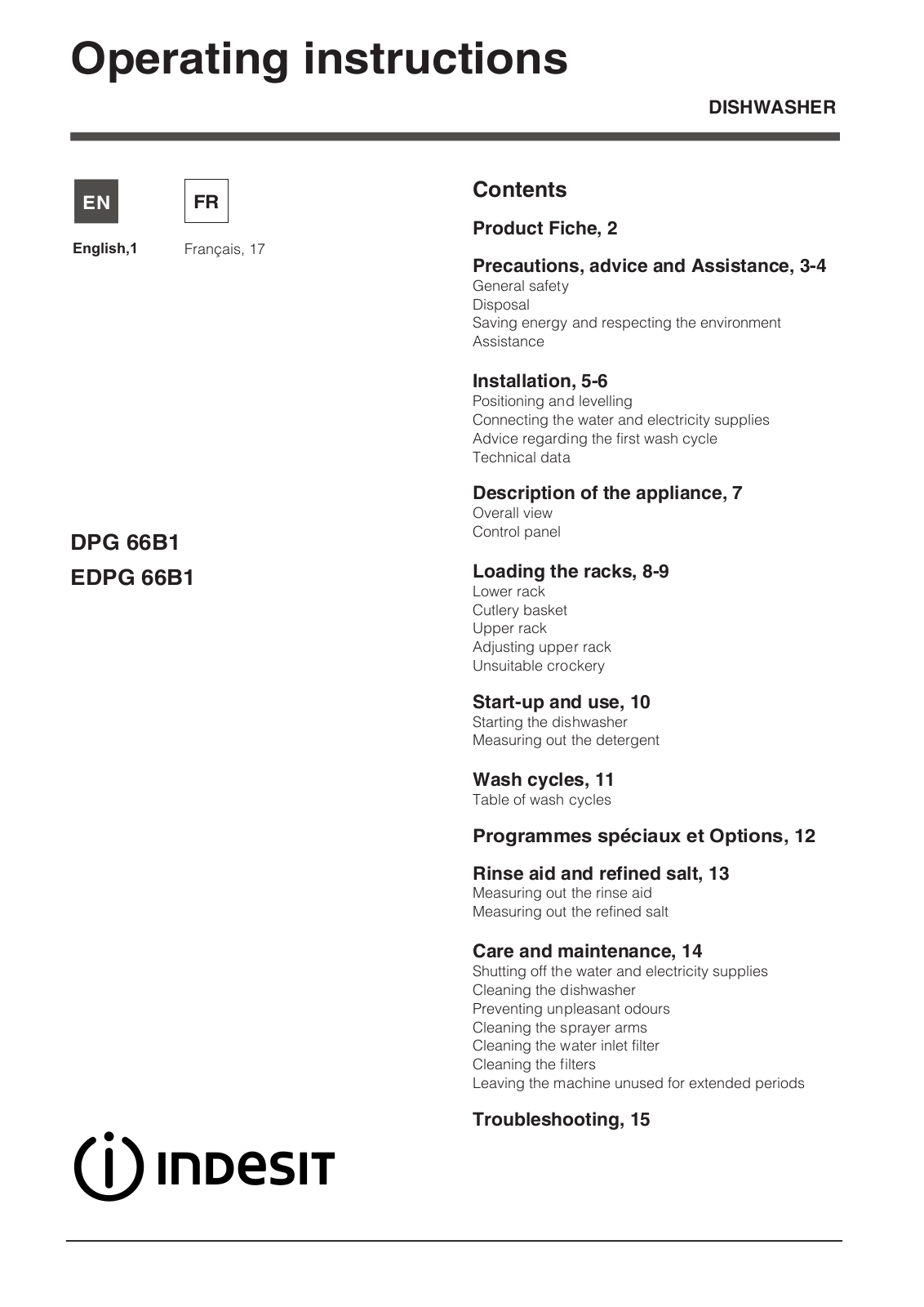 INDESIT EDPG 66B1 NX EU User Manual