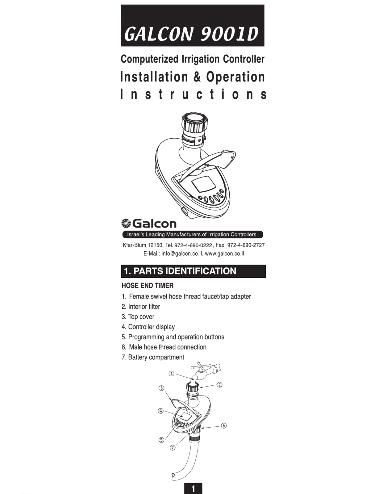 Galcon 9001D Operation and installation instructions manual