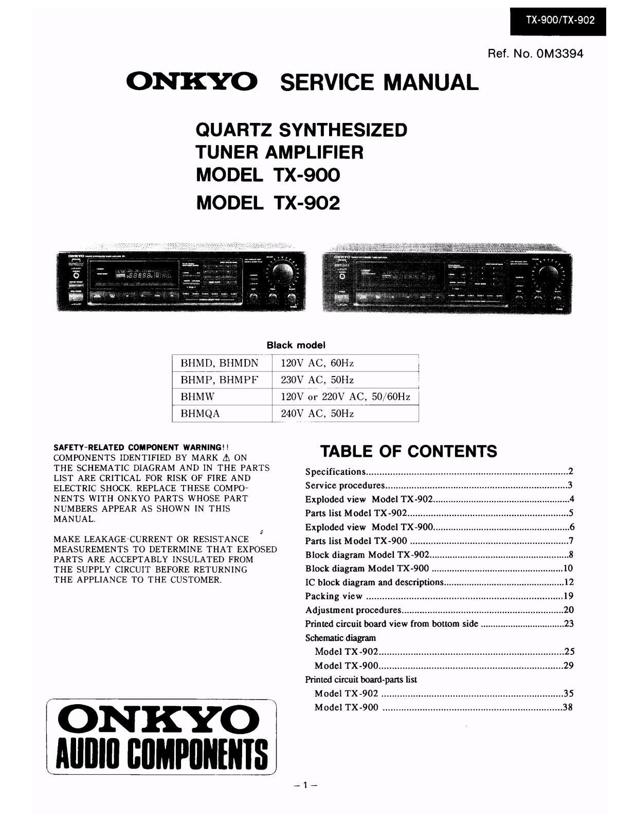 Onkyo TX-902, TX-900 Service Manual