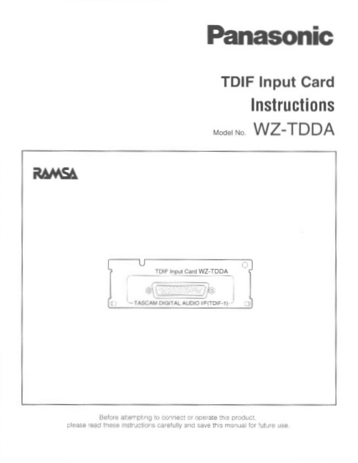 Panasonic WZTDDA User Manual