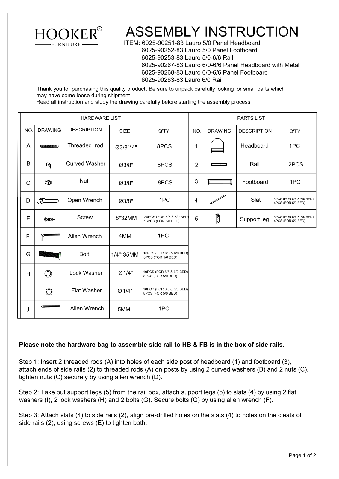 Hooker 6025-90250-83, 6025-90266-83, 6025-90260-83 Assembly Instructions