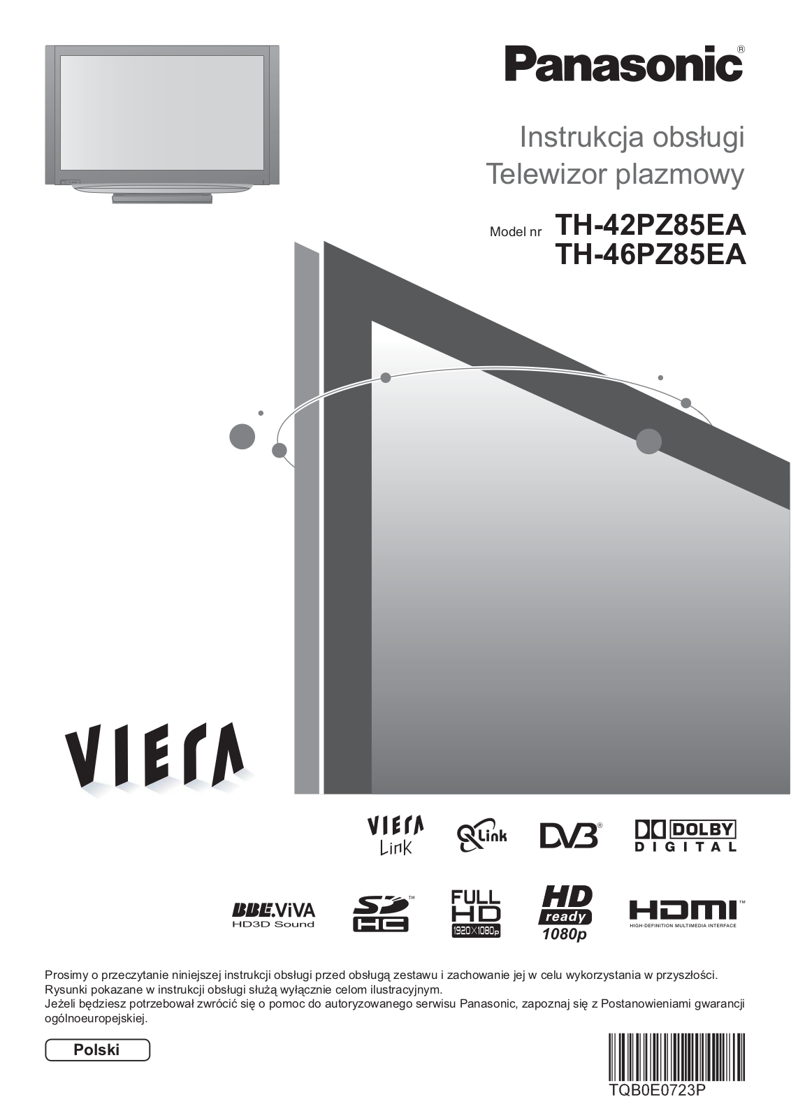 PANASONIC TH-42PZ85EA, TH-46PZ85EA User Manual