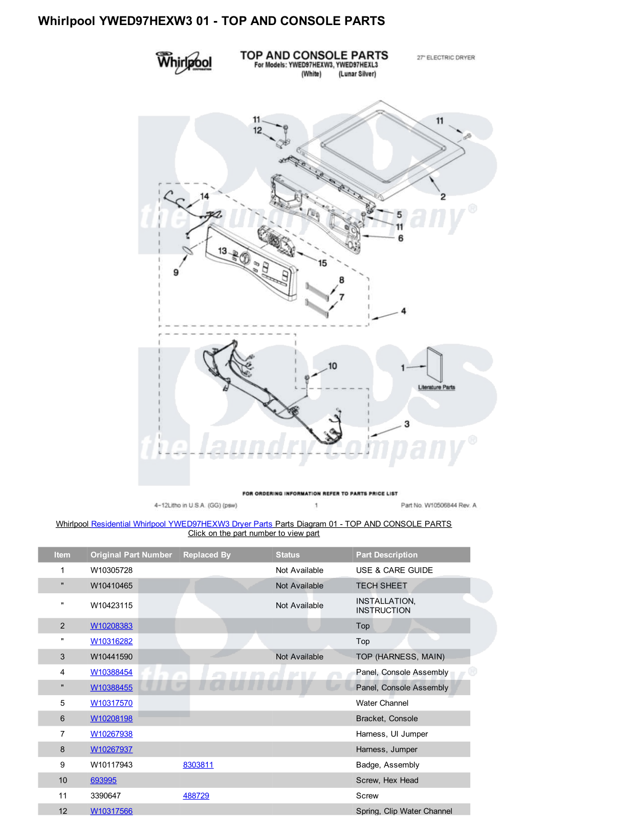 Whirlpool YWED97HEXW3 Parts Diagram