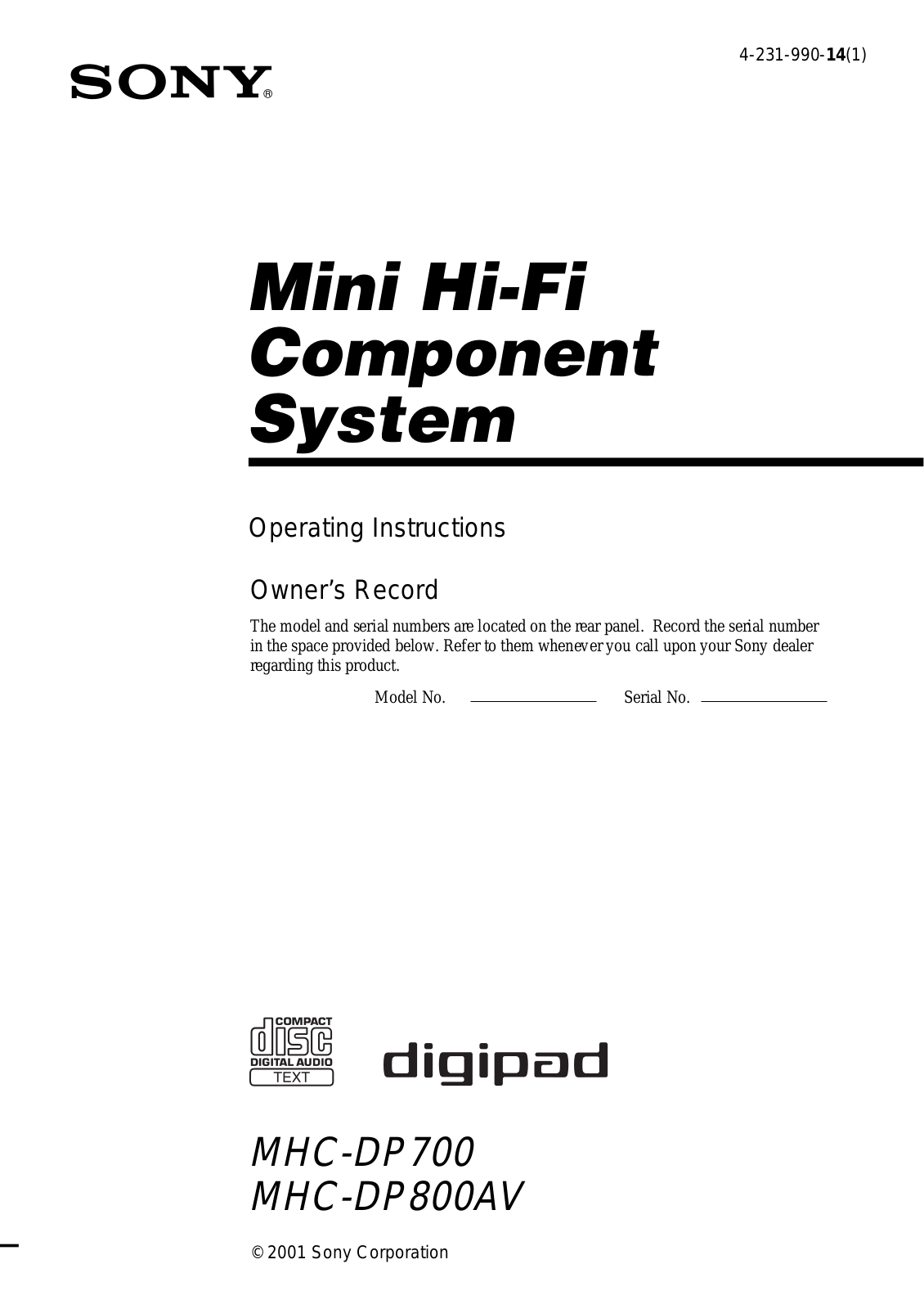 Sony MHC-DP800AV, MHC-DP700 User Manual