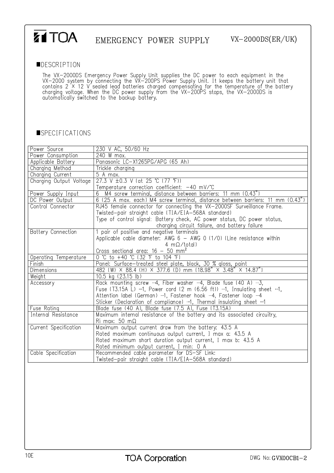 TOA VX-2000DS-AMQ User Manual