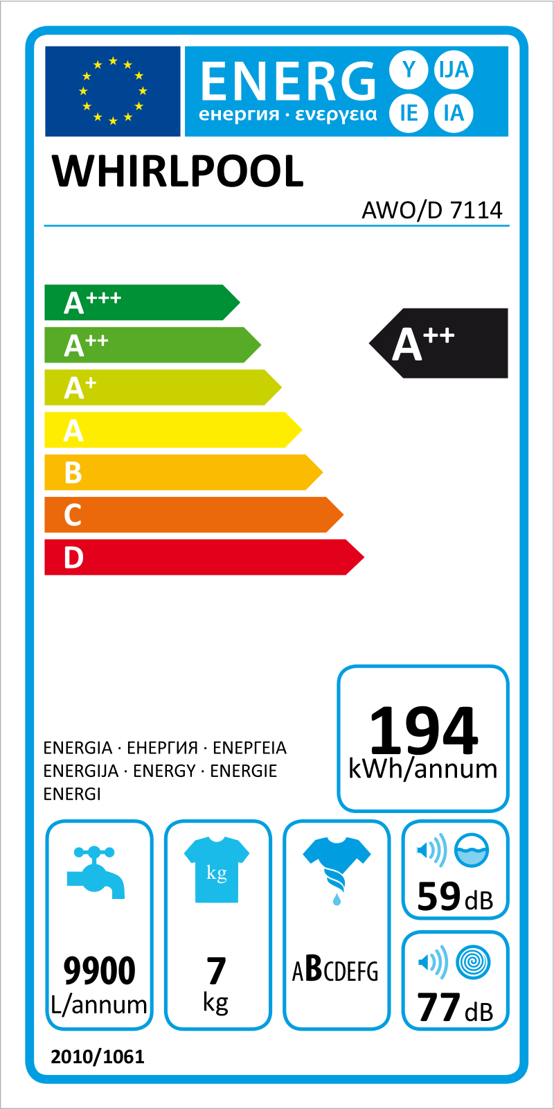 Whirlpool AWO/D 7114 INSTRUCTION FOR USE