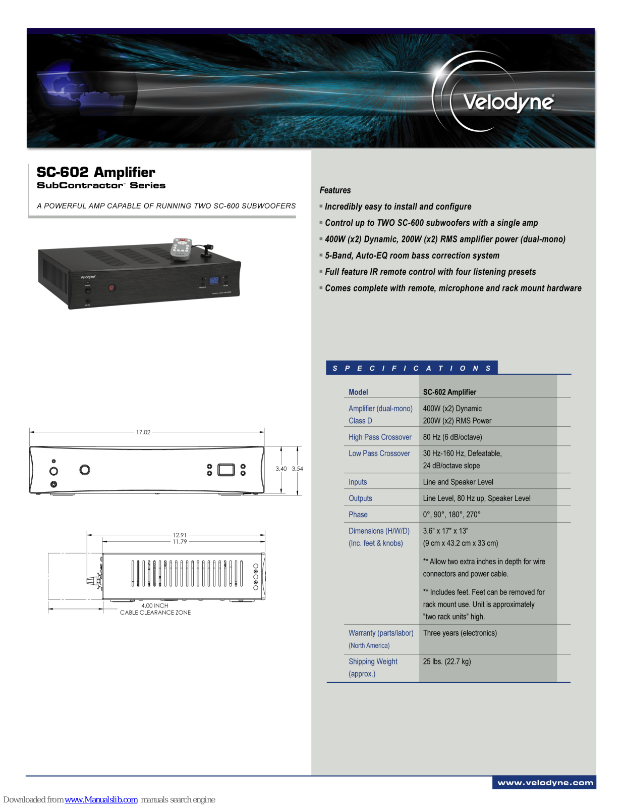 Velodyne SC-602 - DATASHEET 2, SubContractor SC-602 Datasheet - ManualMachine.com