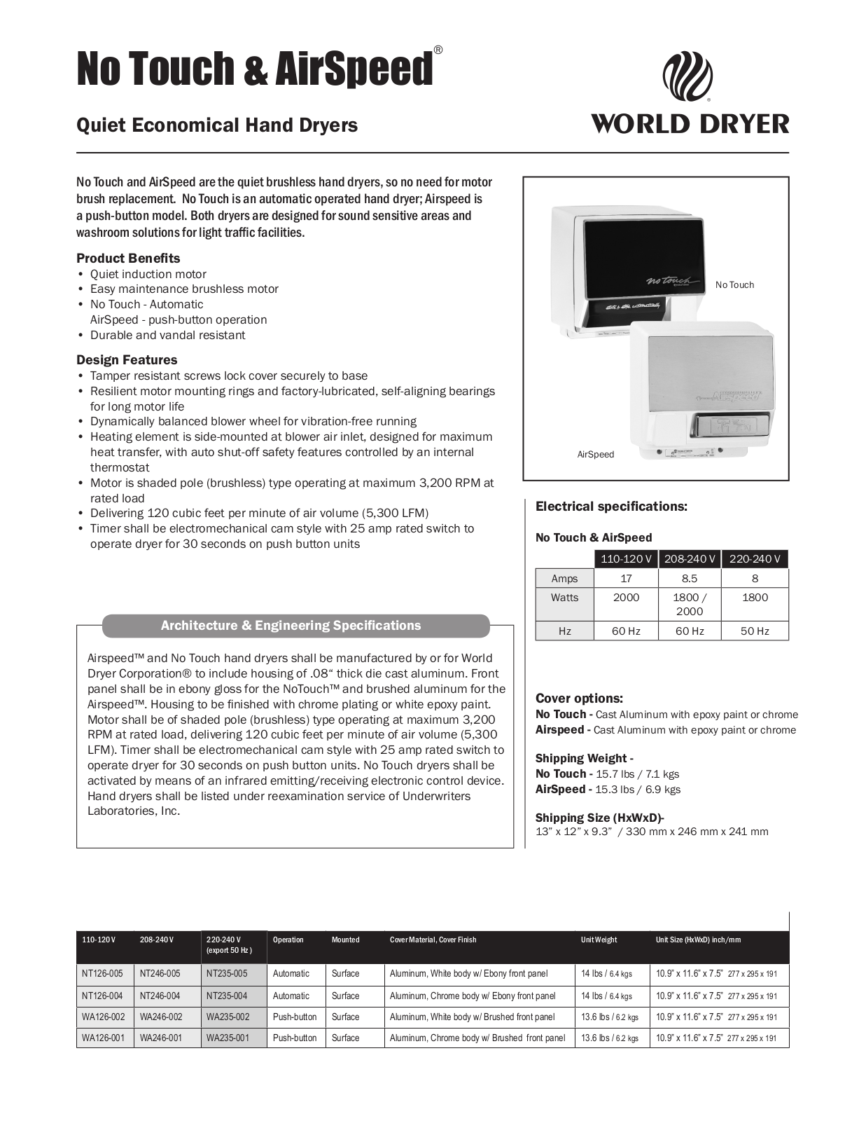 World Dryer AirSpeed User Manual