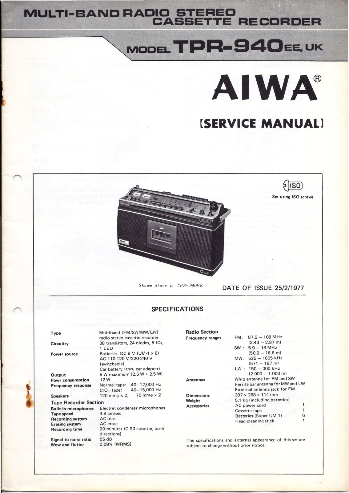 Aiwa tpr-940 Service Manual