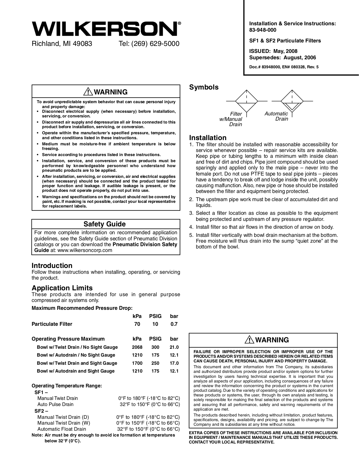 Wilkerson SF2 User Manual