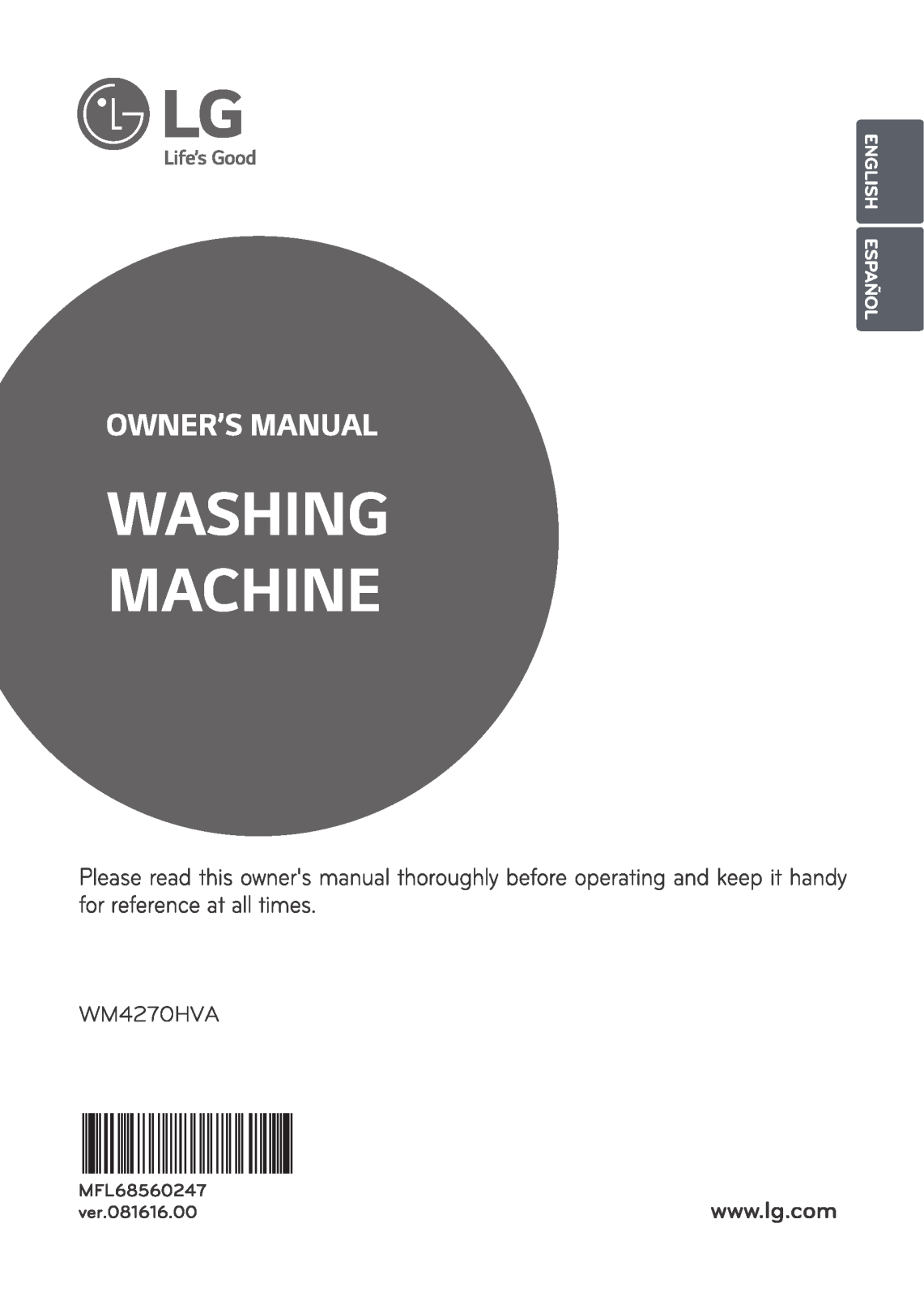 LG WM4270HVA Owner's manual