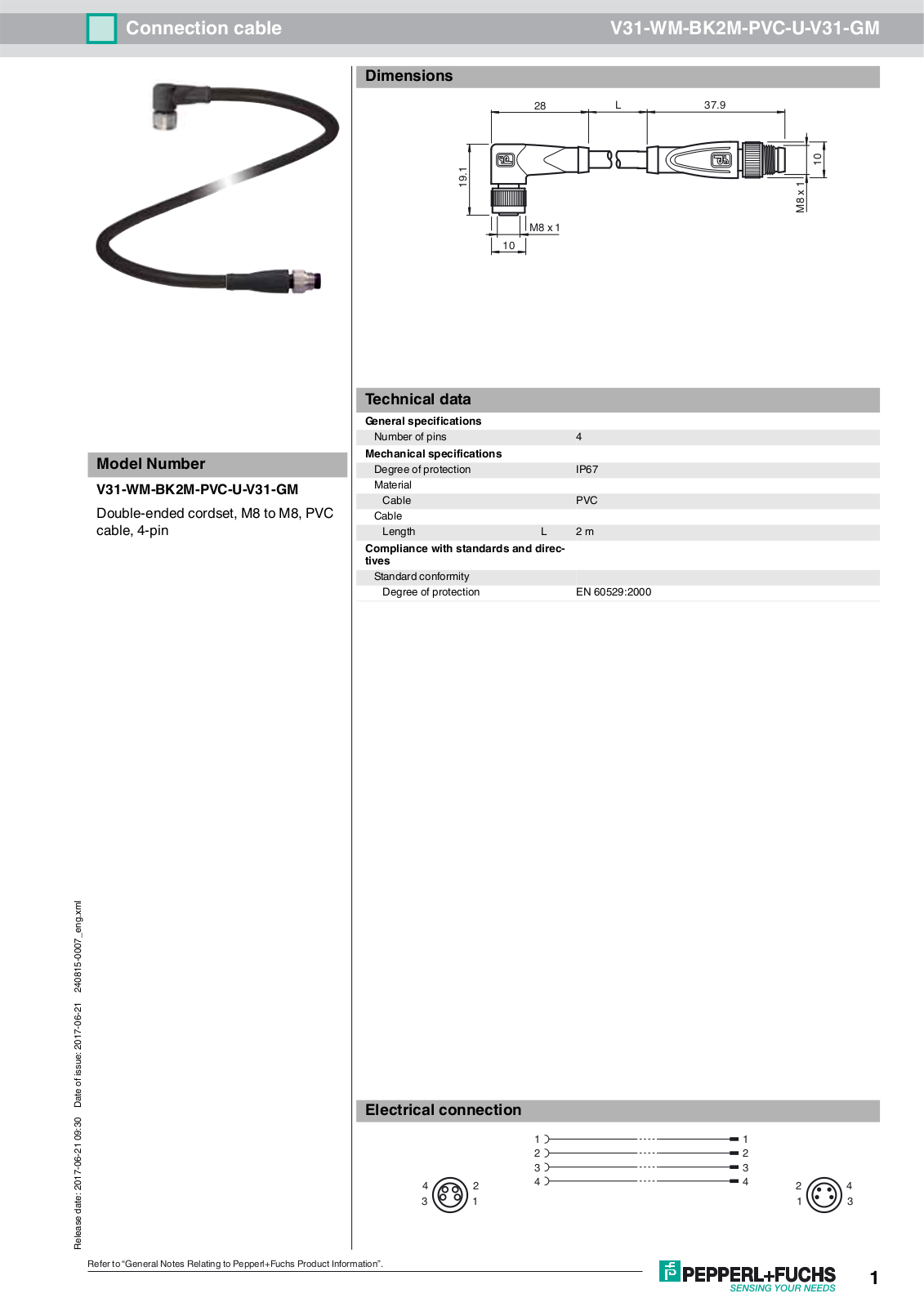 Pepperl Fuchs V31-WM-BK2M-PVC-U-V31-GM Data Sheet