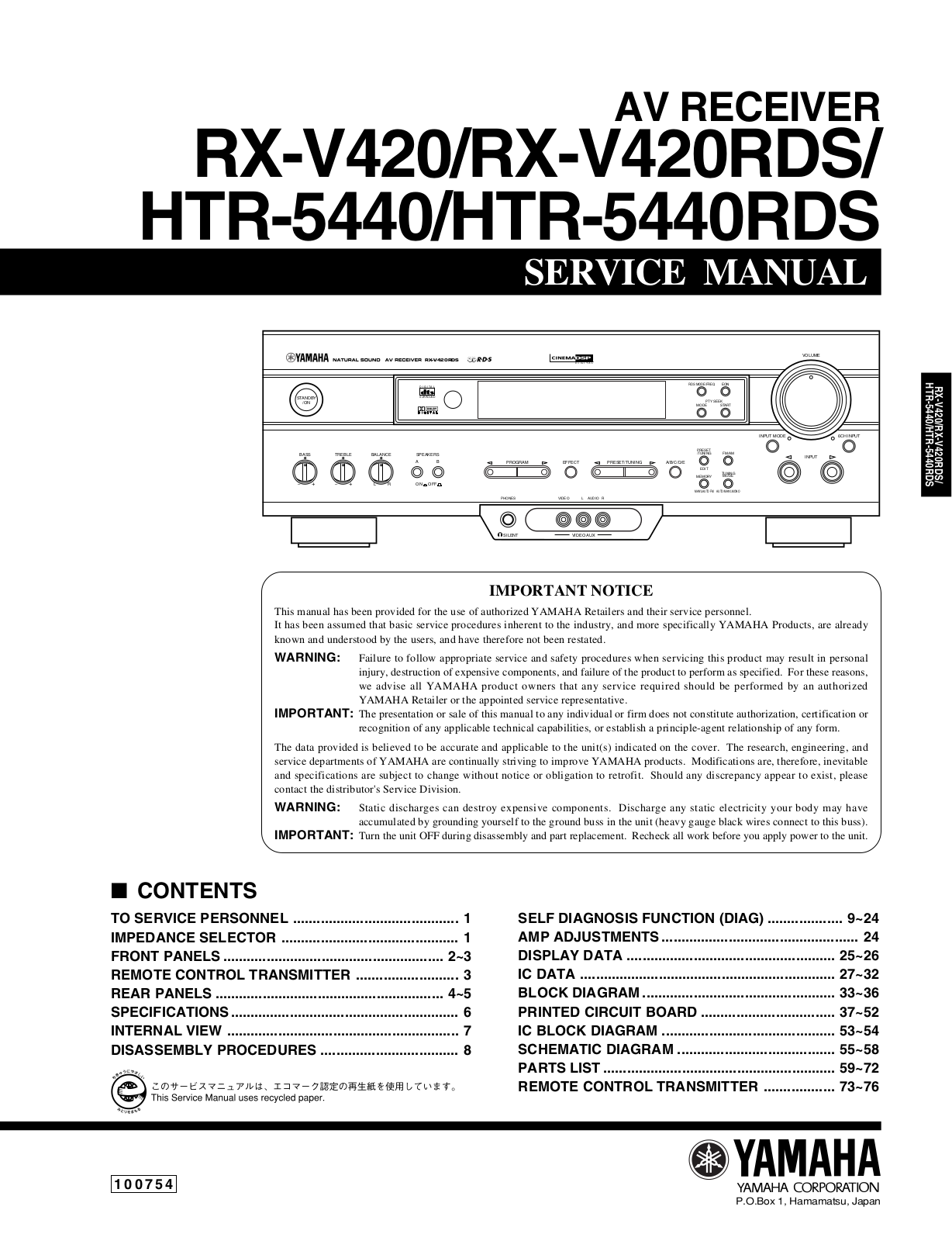 Yamaha HTR-5440 Service manual